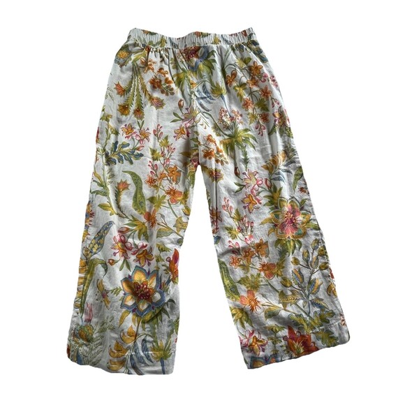 Floral Linen Blend Wide Leg Pants Size M Boho Botanical Resort Summer - Picture 4 of 11